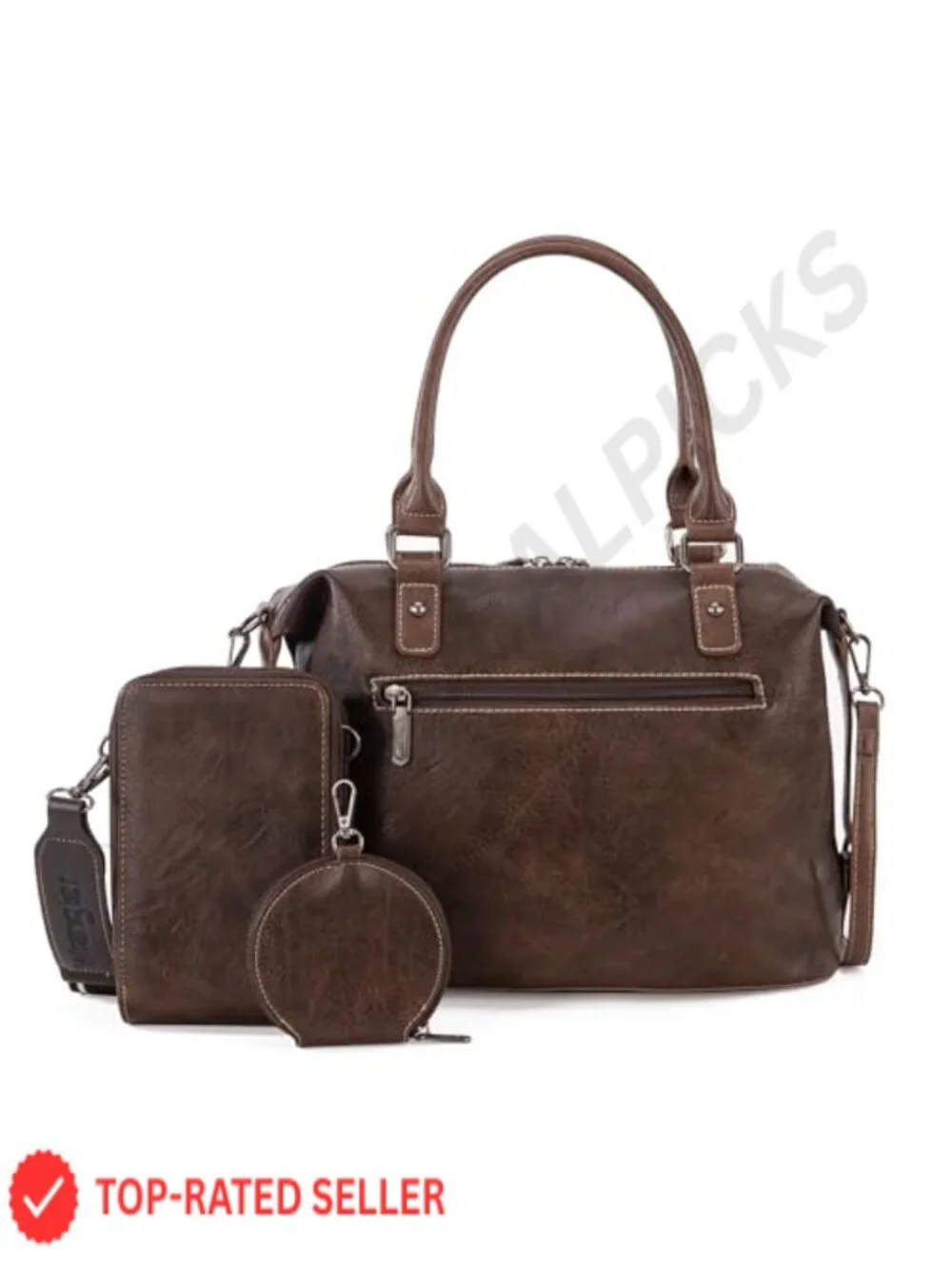 Doctor Bag Set Faux Leather 3 Piece Top Handle Satchel with Wristlet & Coin